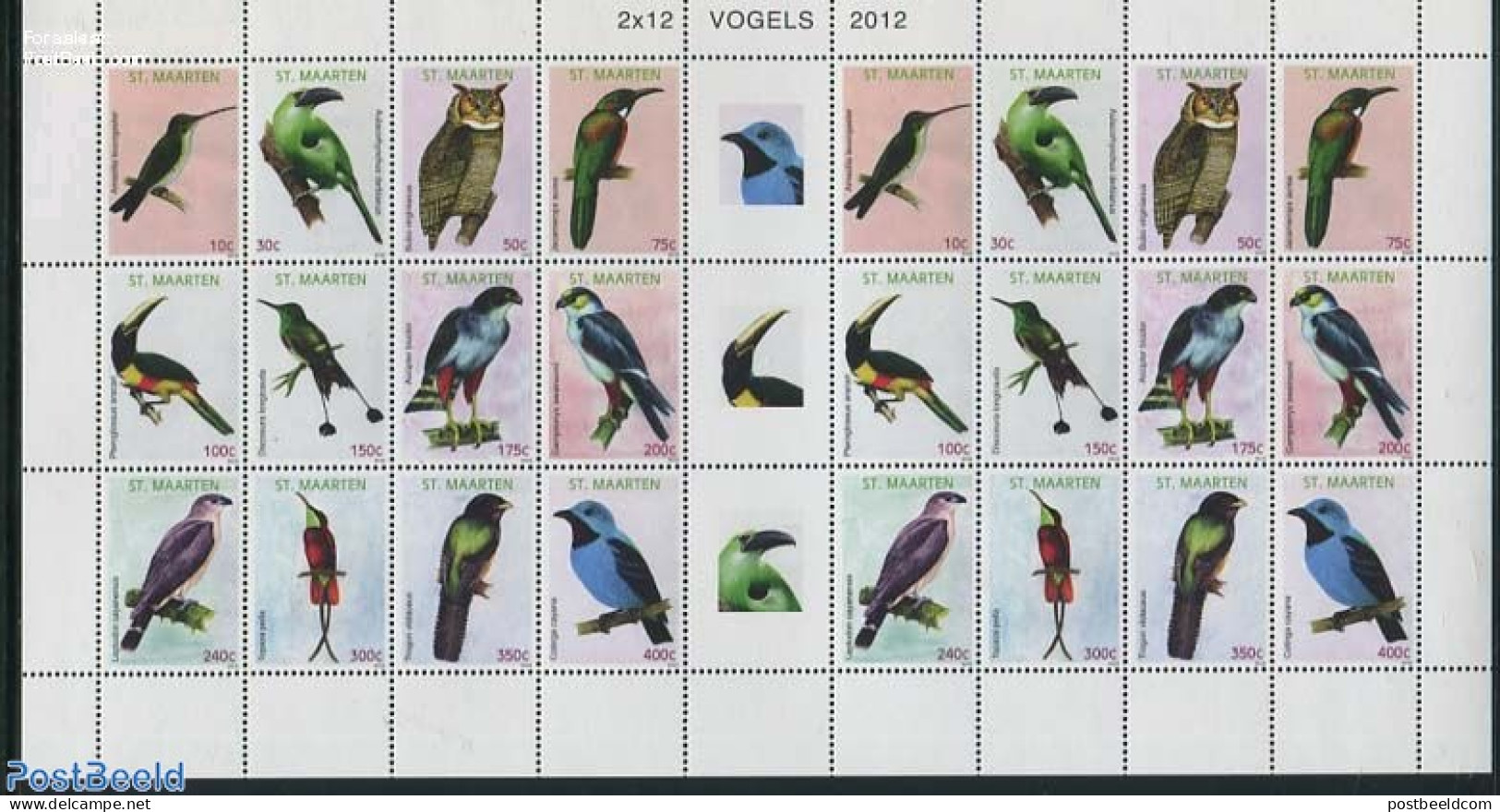 St. Maarten 2012 Birds Sheet With 2 Sets, Mint NH, Nature - Birds - Birds Of Prey - Owls - Other & Unclassified