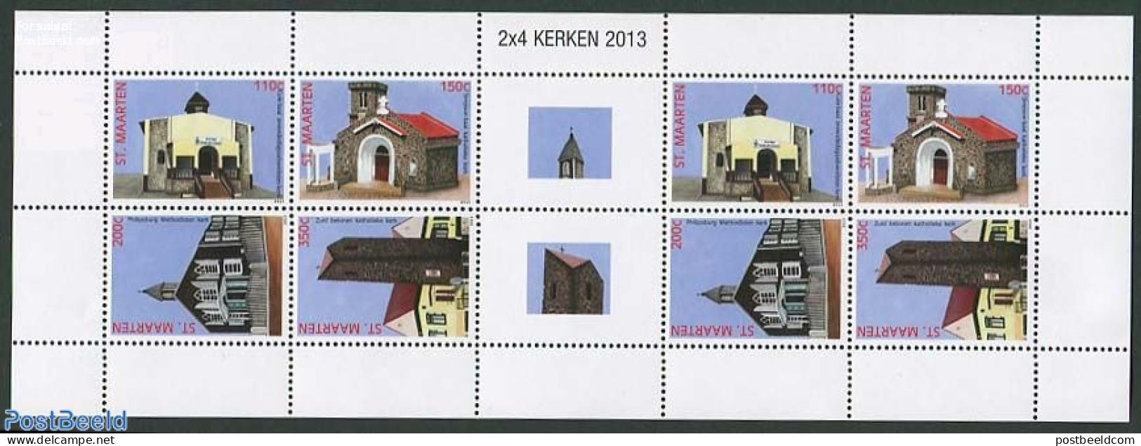 St. Maarten 2013 Churches M/s, Mint NH, Religion - Churches, Temples, Mosques, Synagogues - Kirchen U. Kathedralen