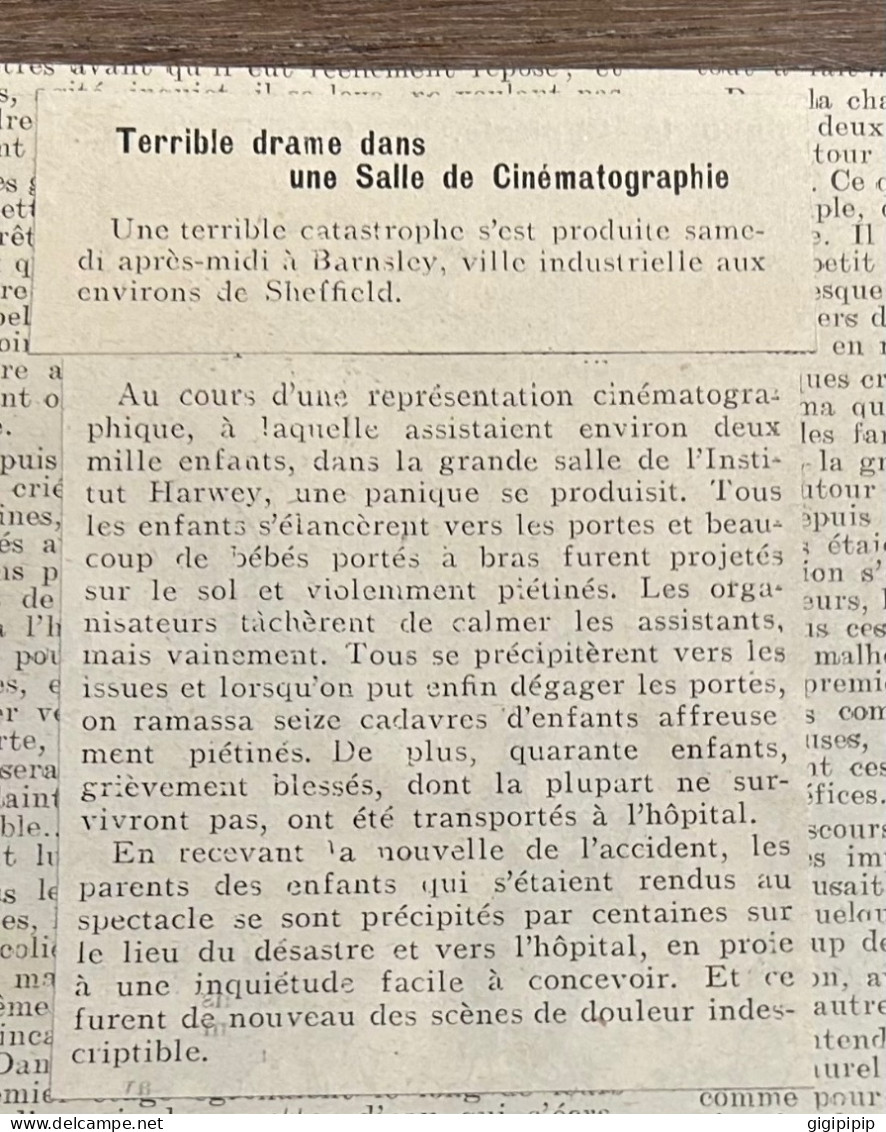 1908 PATI CATASTROPHE DE BRANSLEY Représentation Cinématographique Institut De Harwey - Colecciones