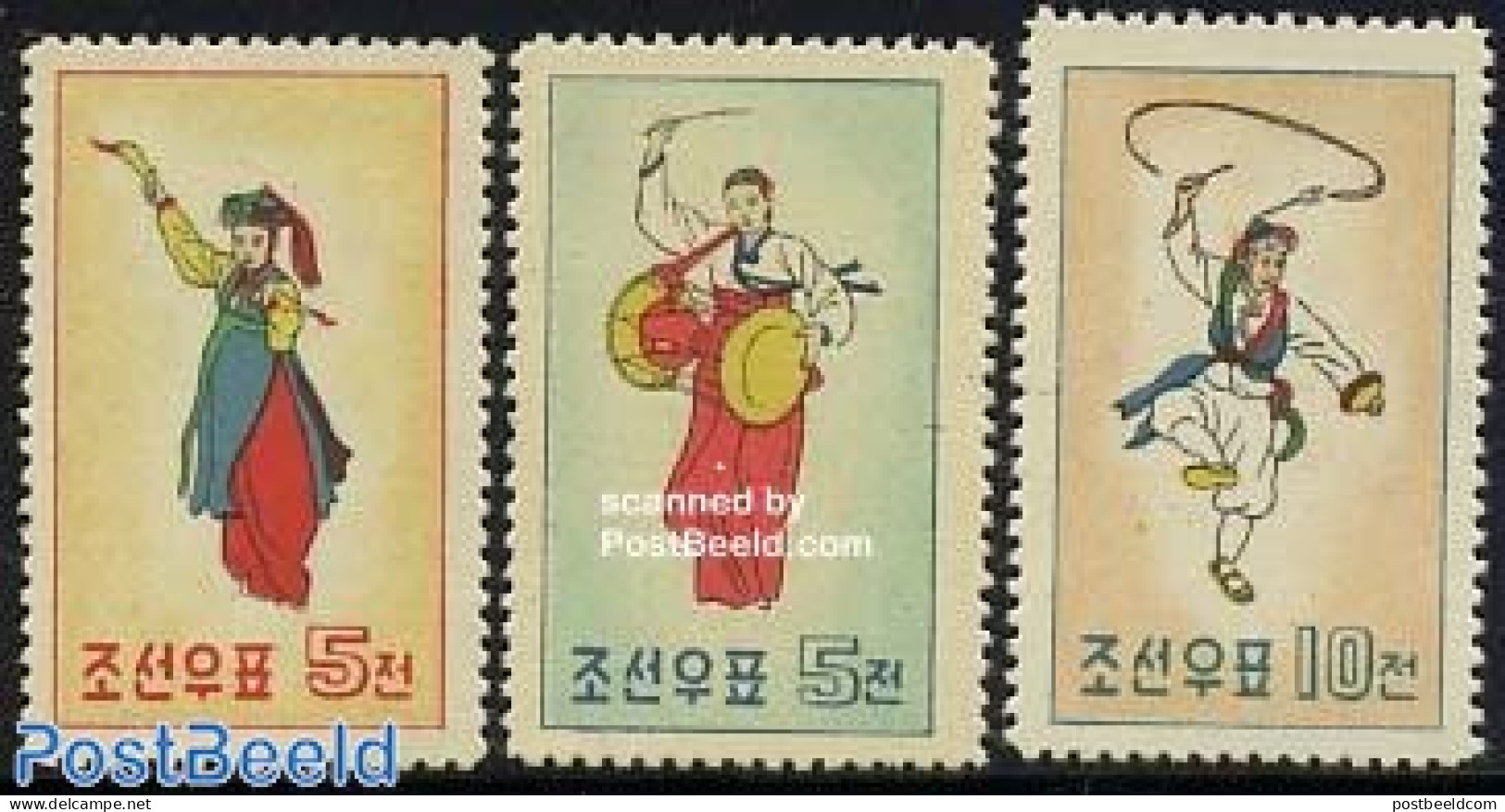 Korea, North 1960 Folkloristic Dance 3v, Mint NH, Performance Art - Various - Dance & Ballet - Folklore - Danse
