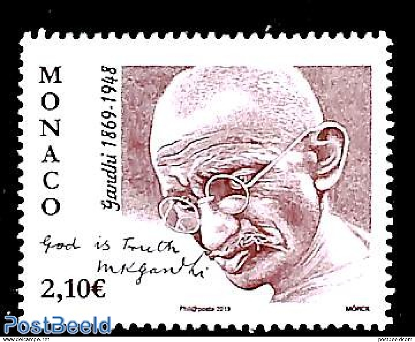 Monaco 2019 M. Gandhi 1v, Mint NH, History - Gandhi - Ungebraucht