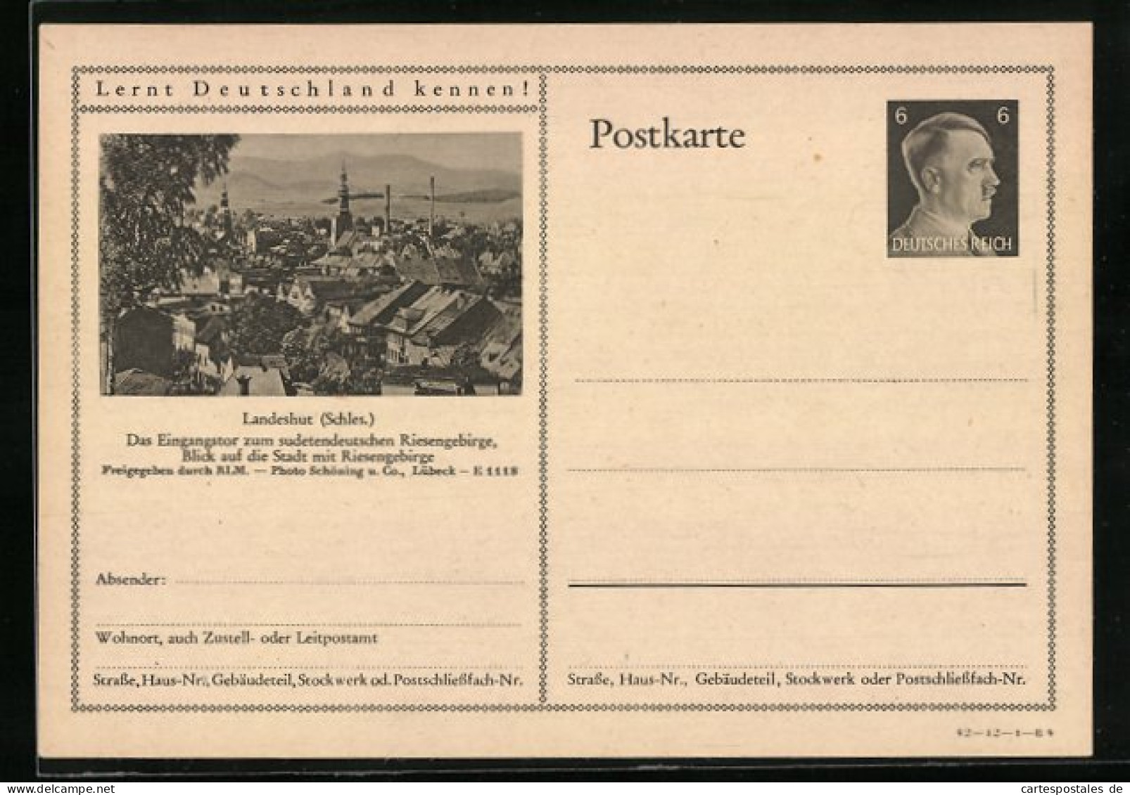 AK Landeshut (Schles.), Stadt Mit Riesengebirge, Ganzsache Lernt Deutschland Kennen  - Briefkaarten