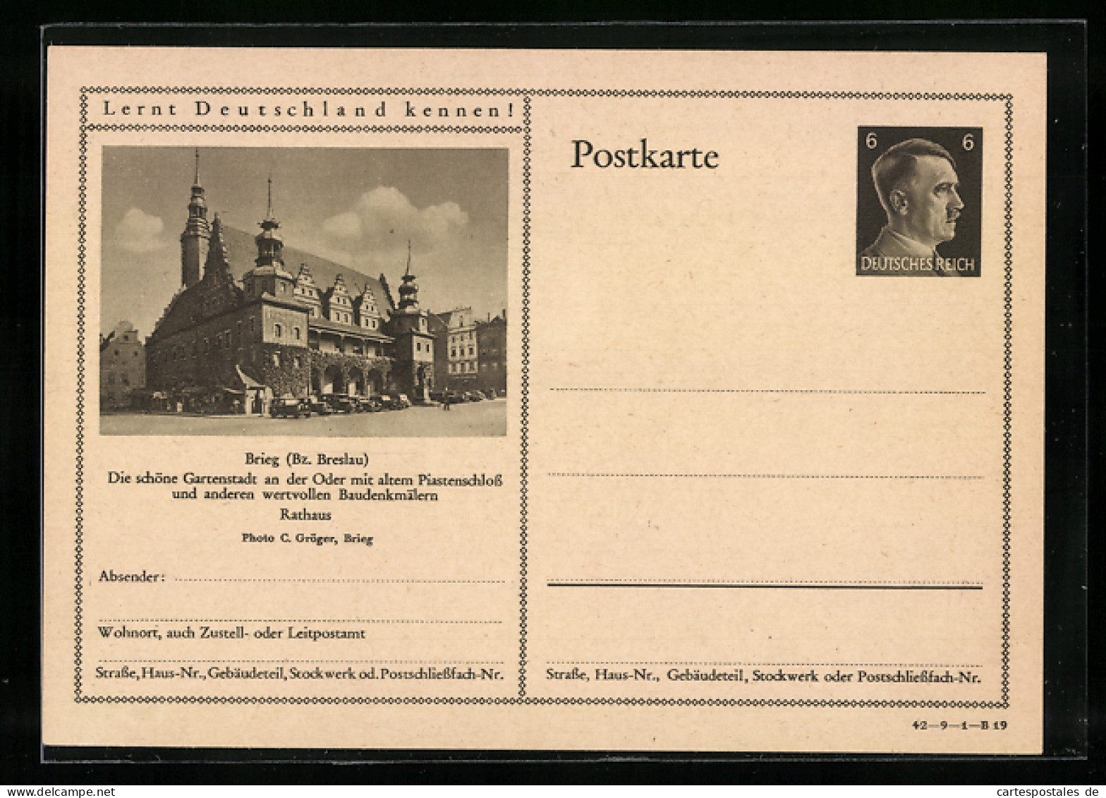 AK Brieg, Rathaus, Ganzsache Lernt Deutschland Kennen  - Cartes Postales