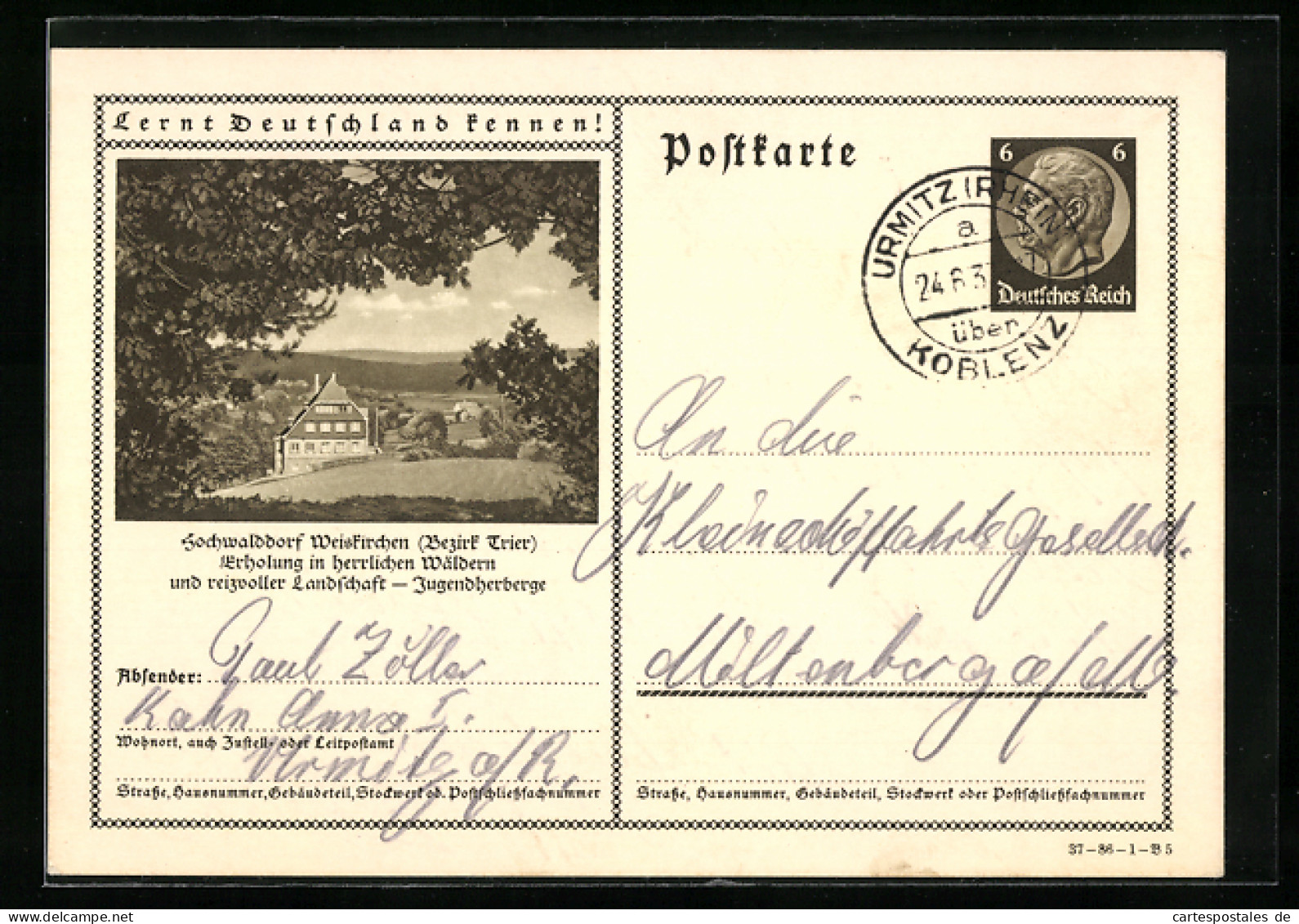 AK Hochwalddorf Weiskirchen (Trier), Jugendherberge, Ganzsache Lernt Deutschland Kennen  - Postcards