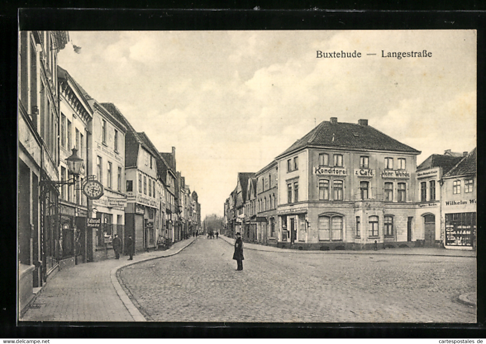 AK Buxtehude, Langestrasse Mit Konditorei-Cafe H. Wehde Und Geschäften  - Buxtehude