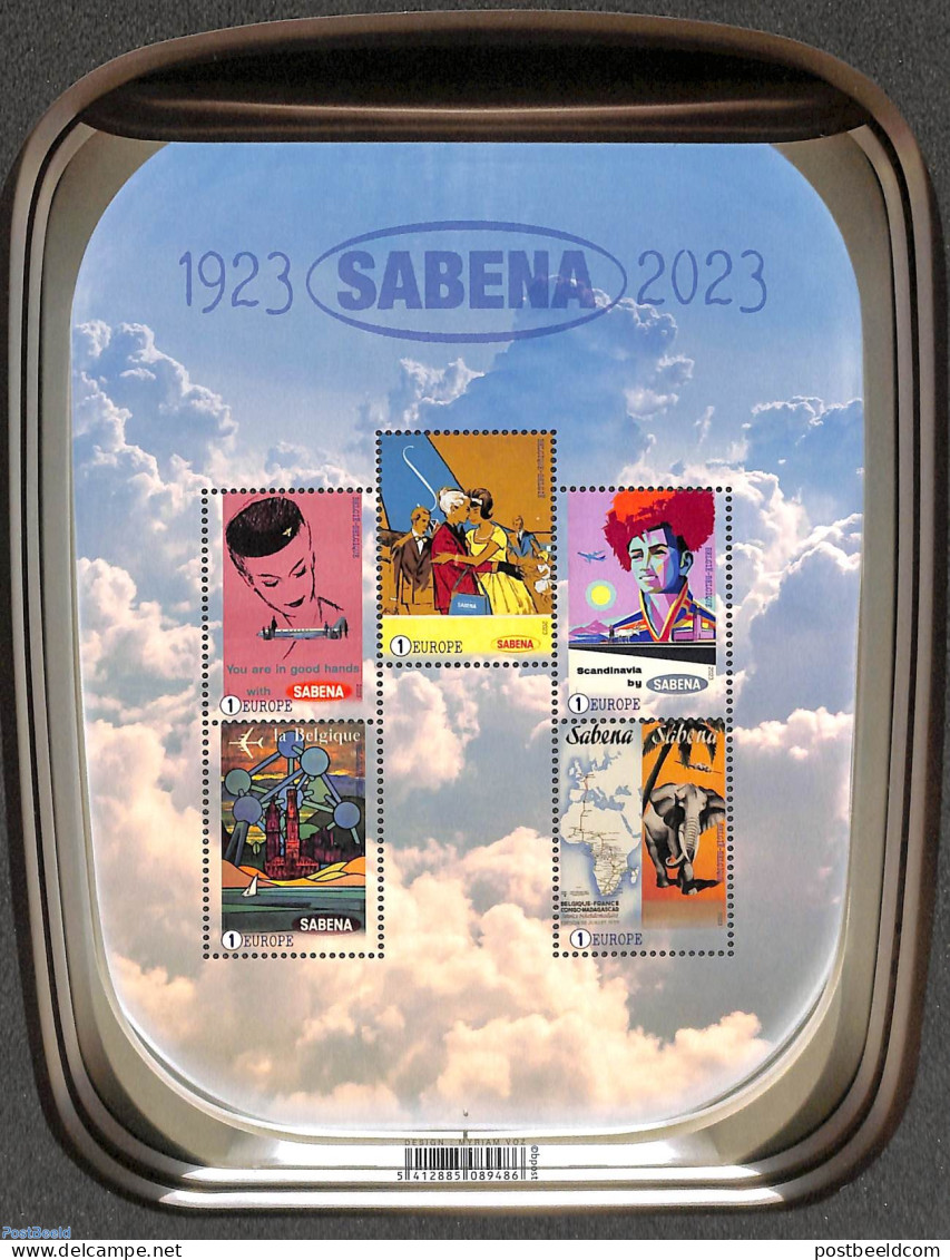 Belgium 2023 100 Years SABENA 5v M/s, Mint NH, Nature - Transport - Various - Elephants - Aircraft & Aviation - Maps - Nuevos