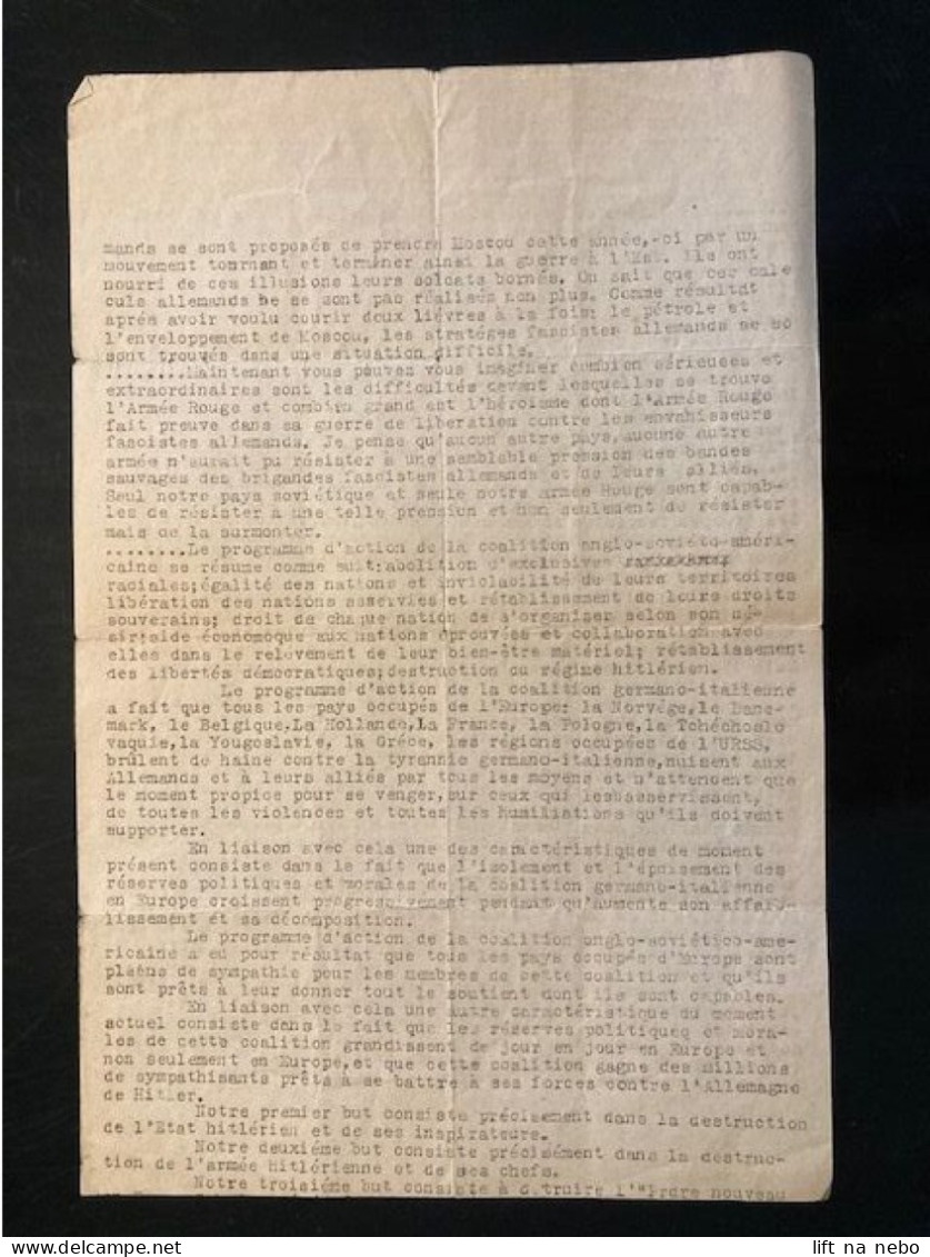 Tract Presse Clandestine Résistance Belge WWII WW2 'Extraits Du Discours Du Camarade Staline A L'occasion Du 25-eme...' - Documents