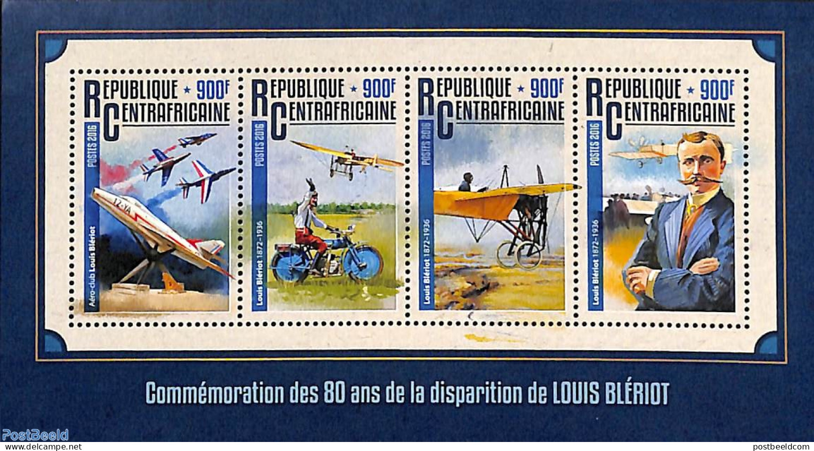 Central Africa 2016 Louis Blériot 4v M/s, Mint NH, Transport - Motorcycles - Aircraft & Aviation - Motorräder