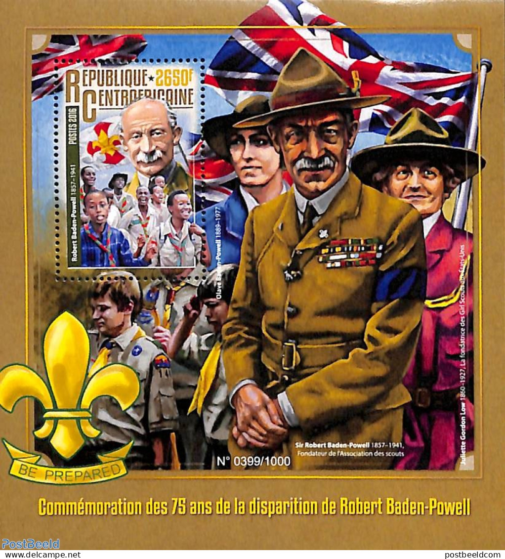 Central Africa 2016 Robert Baden Powell S/s, Mint NH, Sport - Scouting - Zentralafrik. Republik