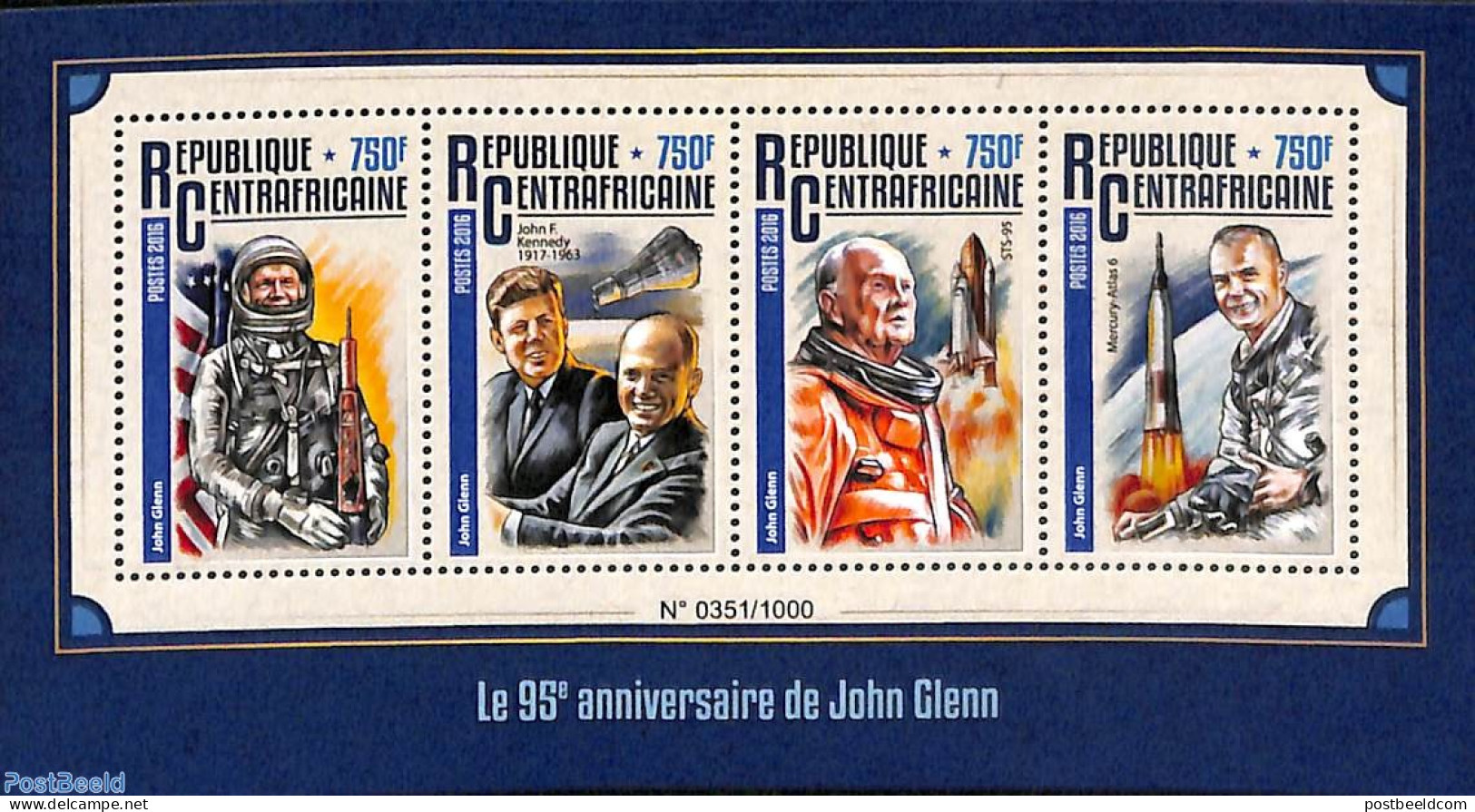 Central Africa 2016 John Glenn 4v M/s, Mint NH, Transport - Space Exploration - Zentralafrik. Republik