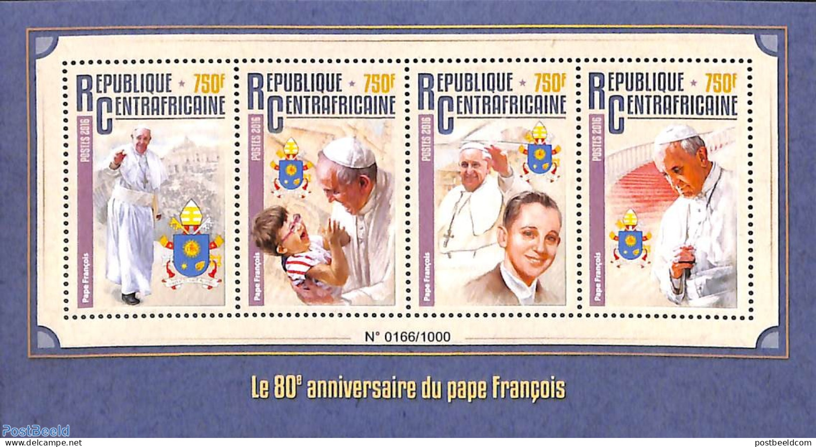 Central Africa 2016 Pope Francis 4v M/s, Mint NH, Religion - Pope - Popes