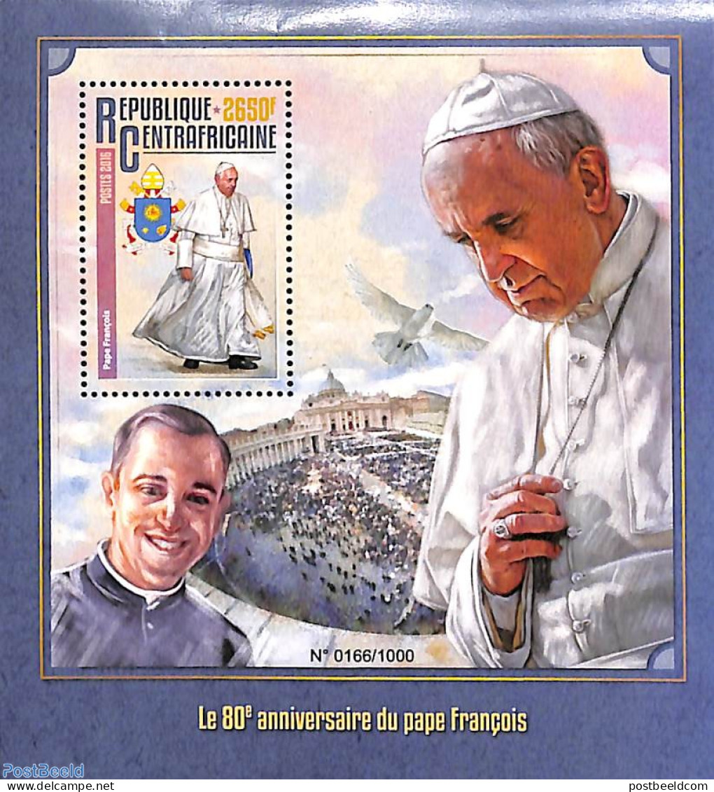 Central Africa 2016 Pope Francis S/s, Mint NH, Religion - Pope - Pausen