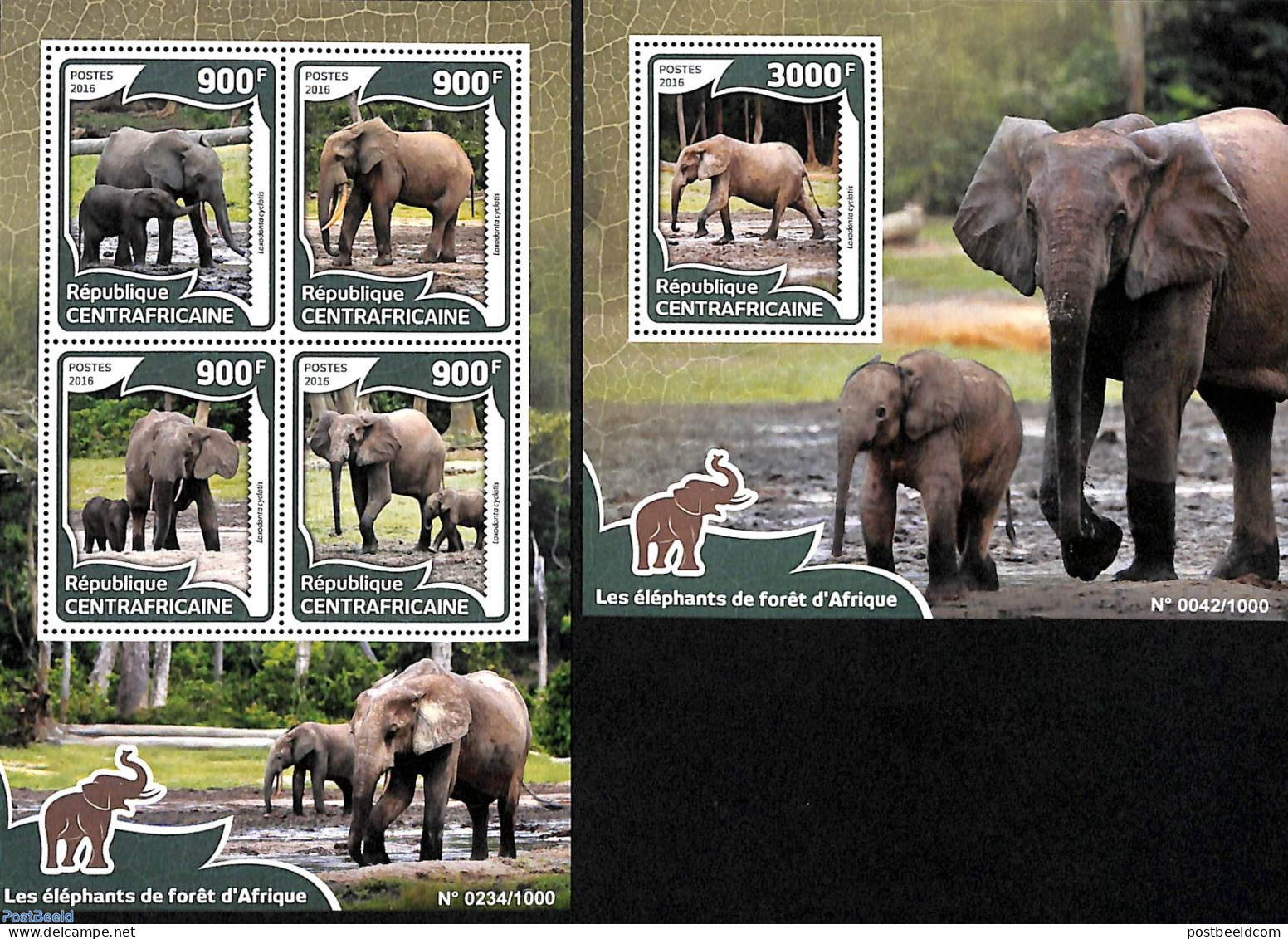 Central Africa 2016 Elephants 2 S/s, Mint NH, Nature - Elephants - Centrafricaine (République)