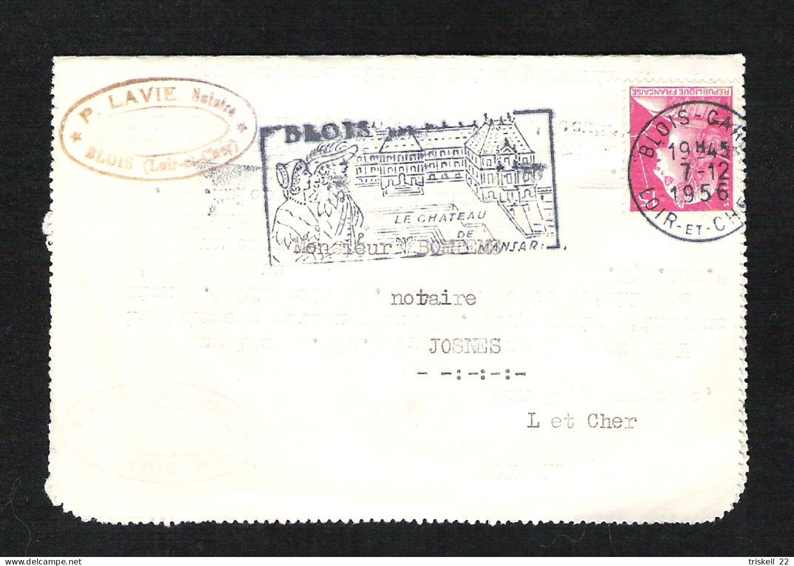 Env. Avec N° 1011 Blois - Gare       Oblitération Du 07-12-1956 - 1921-1960: Modern Period