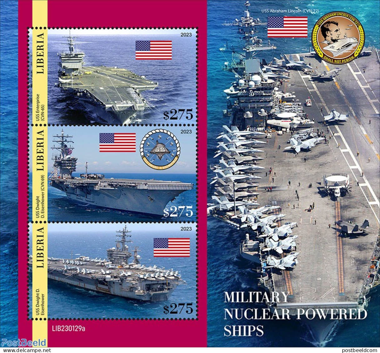 Liberia 2023 Military Nuclear Powered Ships, Mint NH, Transport - Aircraft & Aviation - Ships And Boats - Flugzeuge