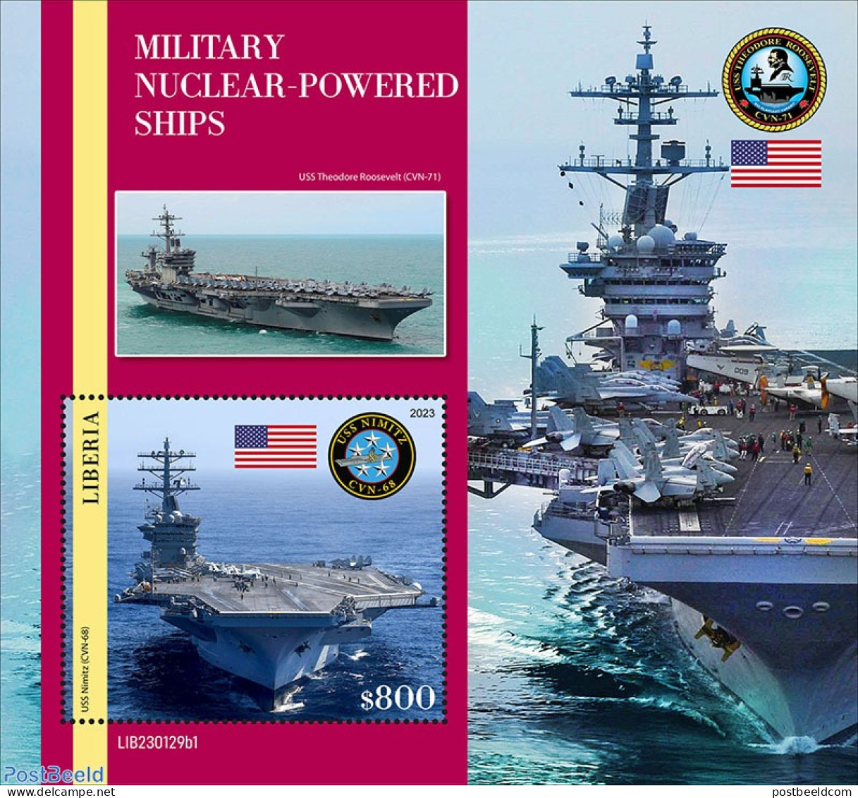 Liberia 2023 Military Nuclear Powered Ships, Mint NH, Transport - Aircraft & Aviation - Ships And Boats - Vliegtuigen