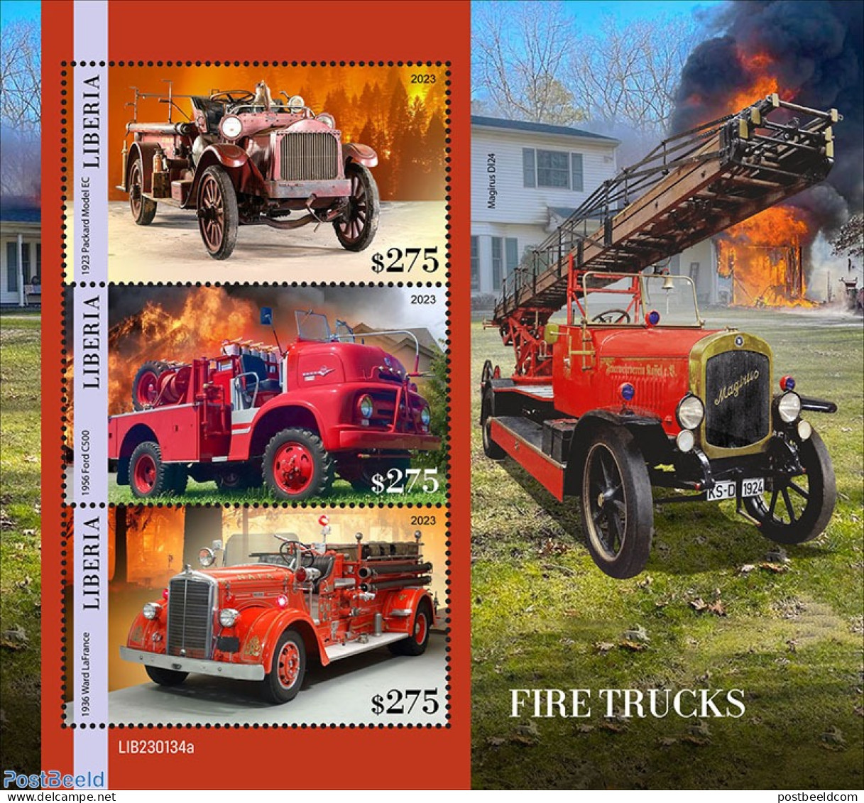 Liberia 2023 Fire Engines, Mint NH, Transport - Automobiles - Fire Fighters & Prevention - Auto's