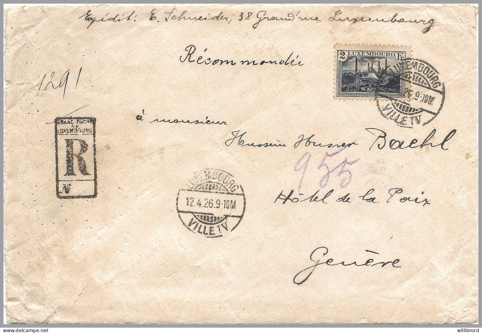 LUXEMBOURG - 1932 Blue 2F Esch Foundries SOLE USE - Registered To GENEVA SWITZERLAND - Scarce 2F UPU Registry Rate! - Lettres & Documents