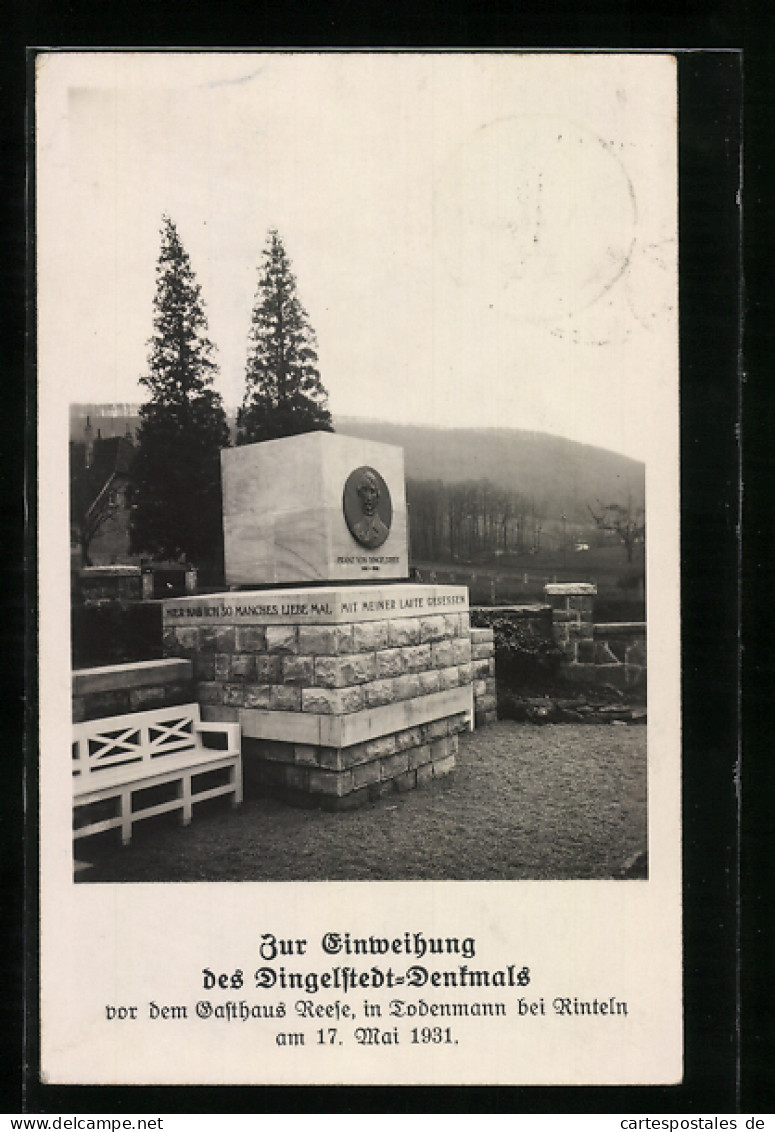 AK Todenmann B. Rinteln, Einweihung Des Dingelstedt-Denkmals Vor Dem Gasthaus Reese Am 17. Mai 1931  - Rinteln