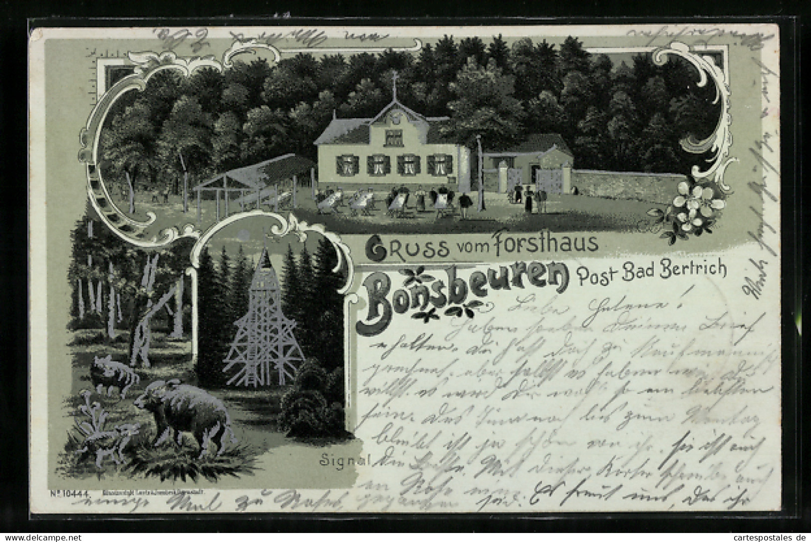 Lithographie Bonsbeuren / Bad Bertrich, Forsthaus, Signal Mit Wildschweinen  - Jacht