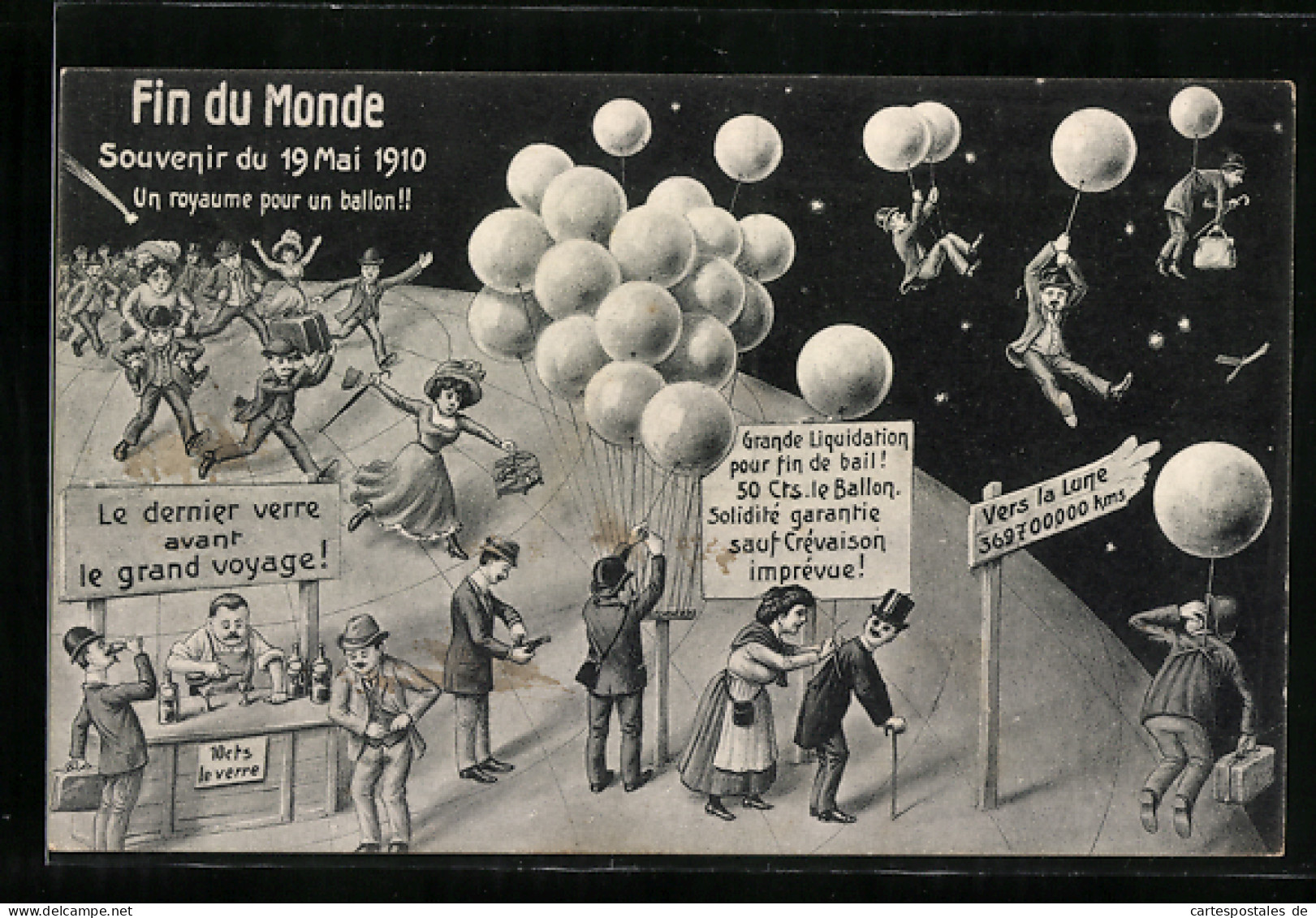 AK Erinnerungskarte An Den Untergang Der Welt 1910, Zukunft  - Mongolfiere