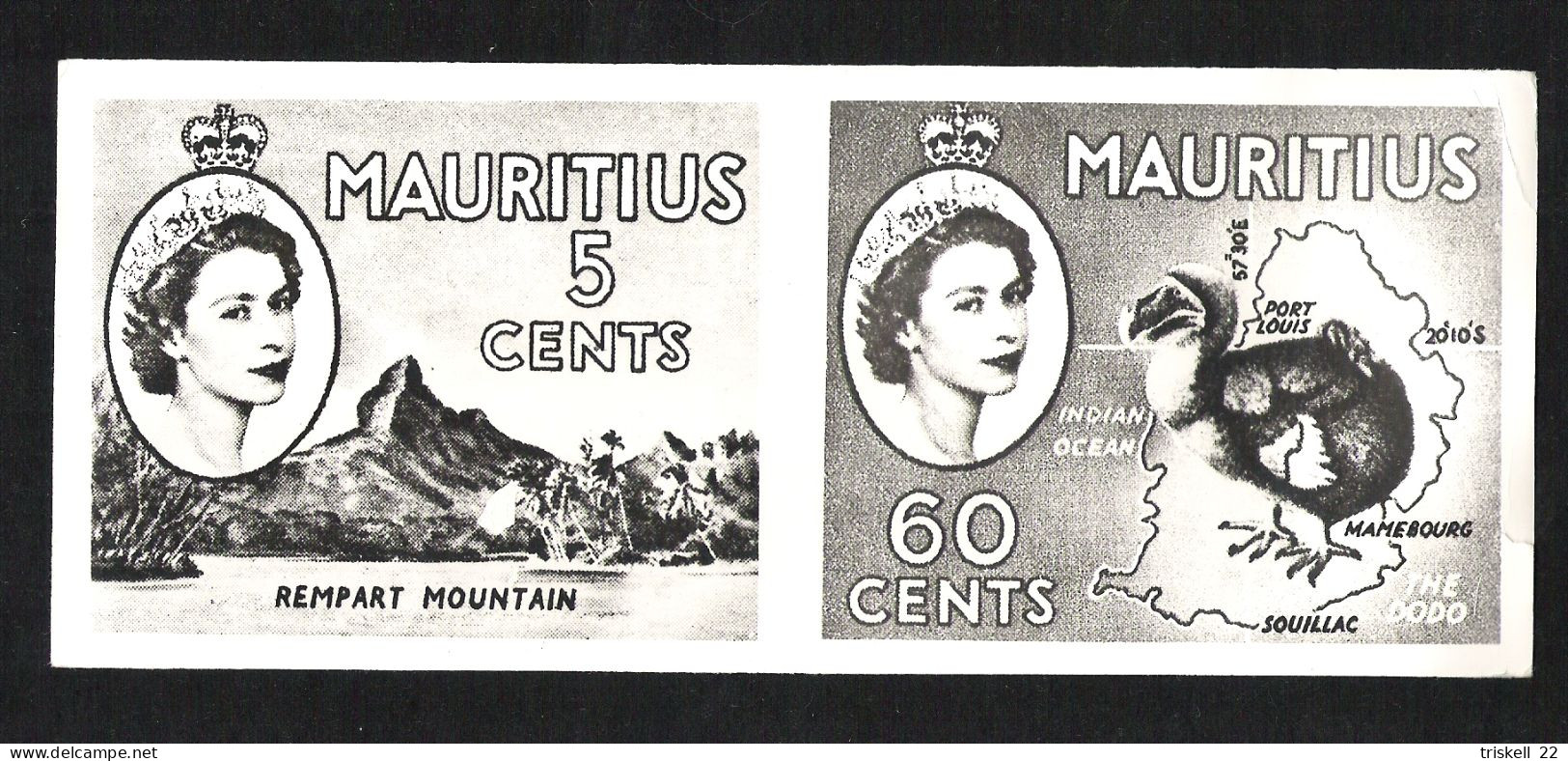 Carte Postale  Oblitérée Du 22.MARS.60 : Rempart Mountain - Dodo    Timbres N° 251/54 Et 257/60 (8 Timbres) - Maurice