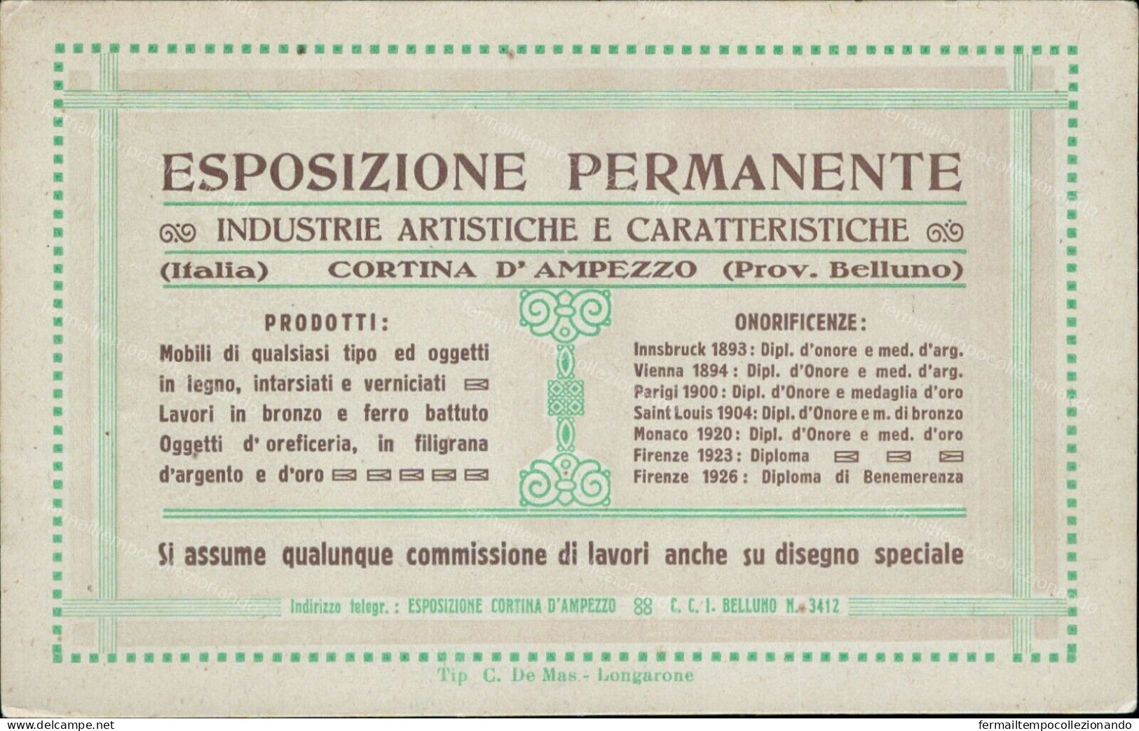 Bu606 Cartolina Cortina D'ampezzo Esposizione Permanente Industrie Belluno - Belluno