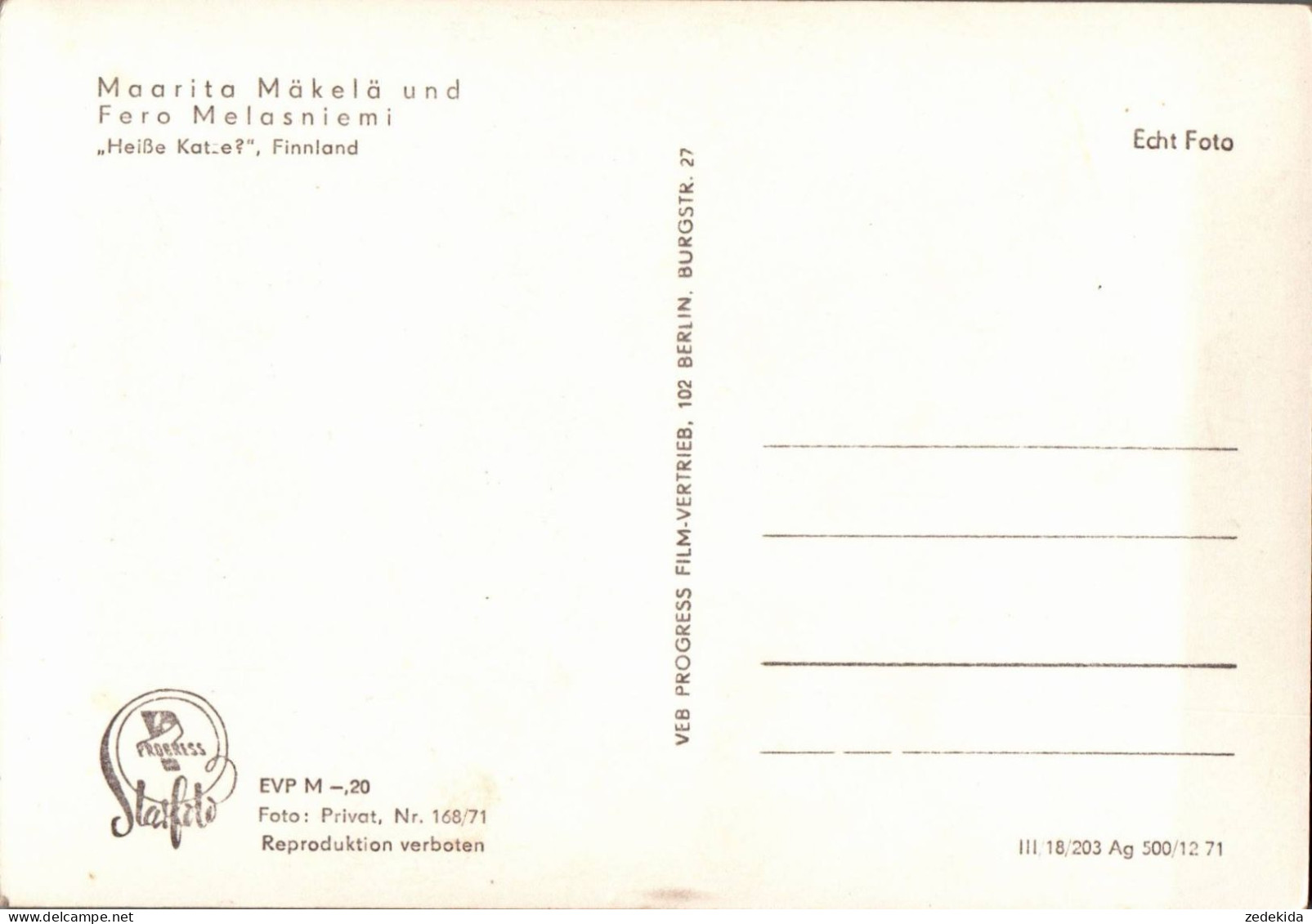 H1807 - Maarita Mäkelä Und Fero Melasniemi - Autogrammkarte VEB Progreß Starfoto DDR - Actors