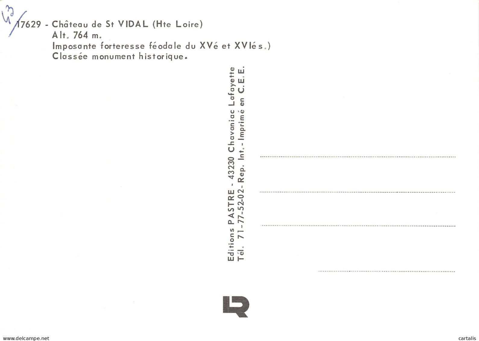 43-SAINT VIDAL LE CHATEAU-N° 4447-A/0313 - Other & Unclassified