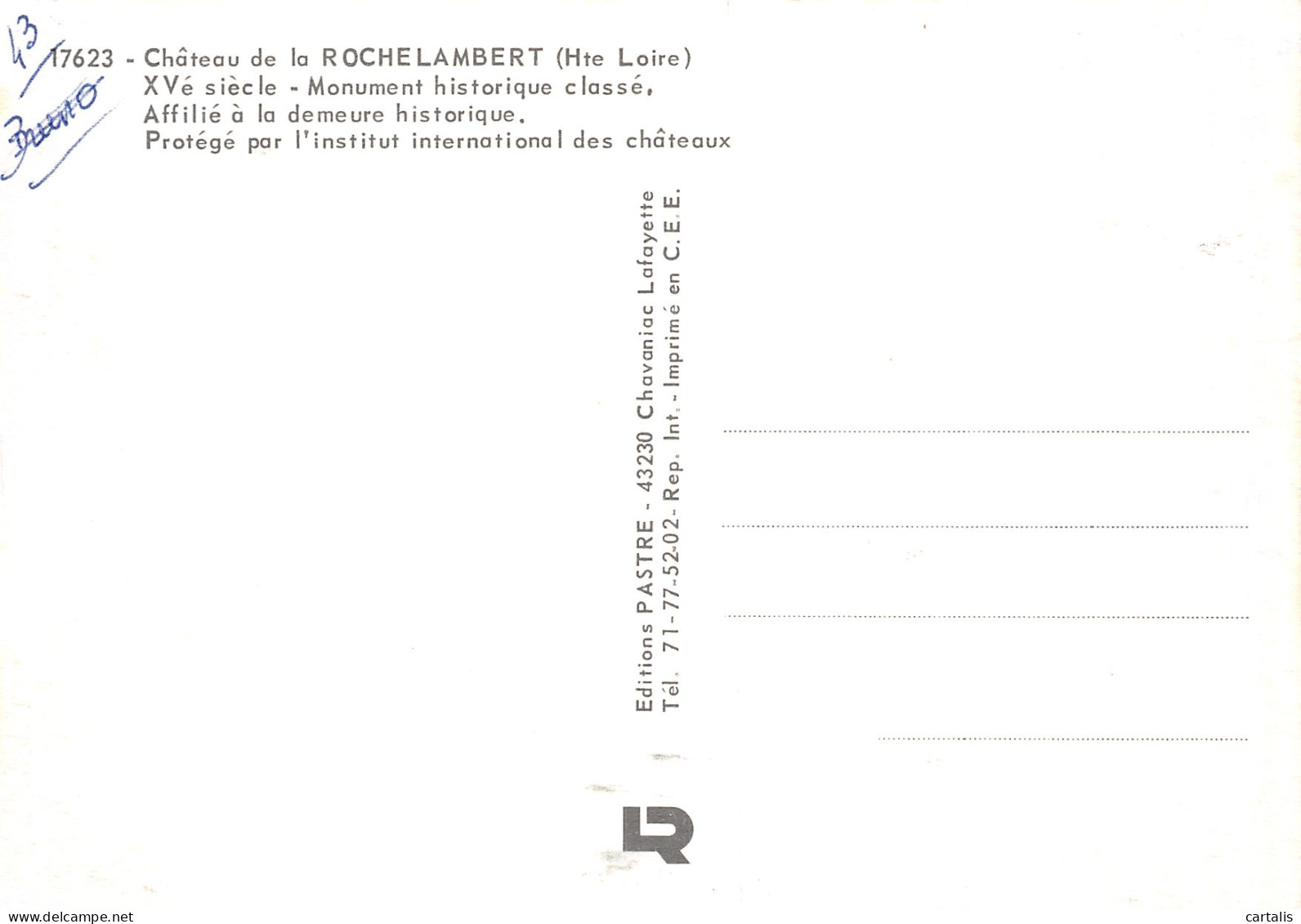 43-CHATEAU DE ROCHELAMBERT-N° 4447-A/0307 - Autres & Non Classés