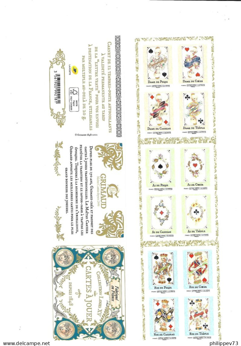 Carnet Timbres  " Grimaud Maître Cartier ,Cartes à Jouer " Autoadhésif  N° BC 2202  N**   Année 2022 - Conmemorativos