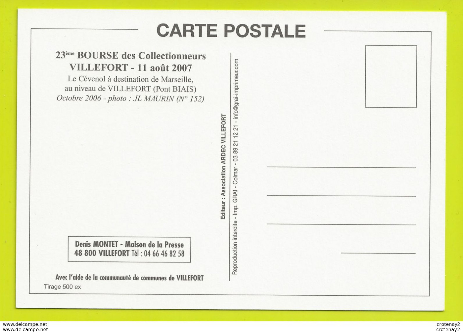 48 VILLEFORT TRAINS 23ème Bourse Des Collectionneurs Pont BIAIS Le Cévenol En Octobre 2006 - Villefort