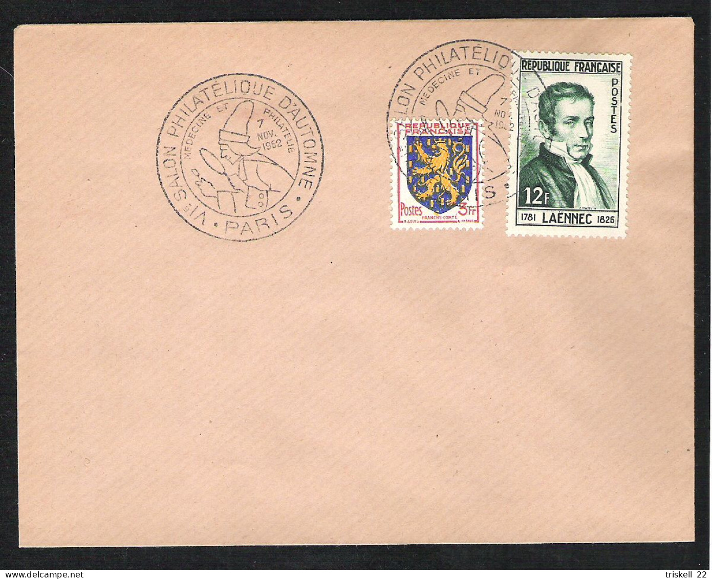 Env. Oblitération : 6ème Salon Philatélique D'automne - Médecine Et Philatélie Paris   7 Nov 1952 - Commemorative Postmarks