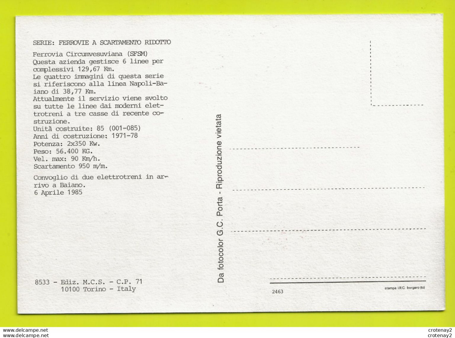 Avellino TRAIN Convoglio Di Due Elettotreni In Arrivo A BAIANO Le 6 Avril 1985 - Avellino