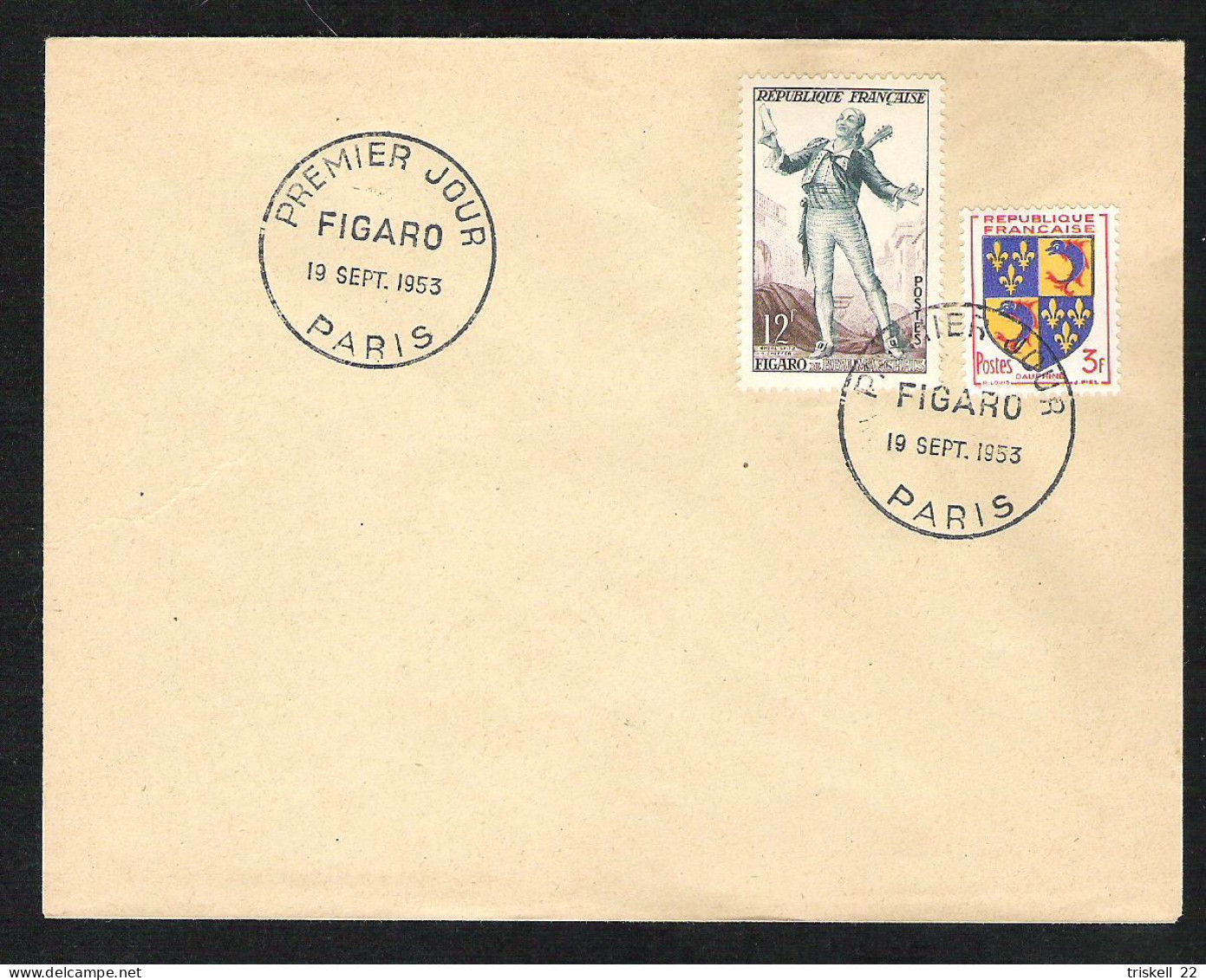Env. Avec Oblitération : Premier Jour Figaro - Paris  19 Sept 1953 - Commemorative Postmarks