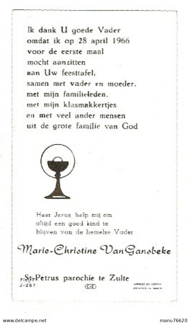 IMAGE RELIGIEUSE - CANIVET : Marie - Christine Van Gansbeke , Saint Petrus Parochie Zulte - Belgique . - Religione & Esoterismo