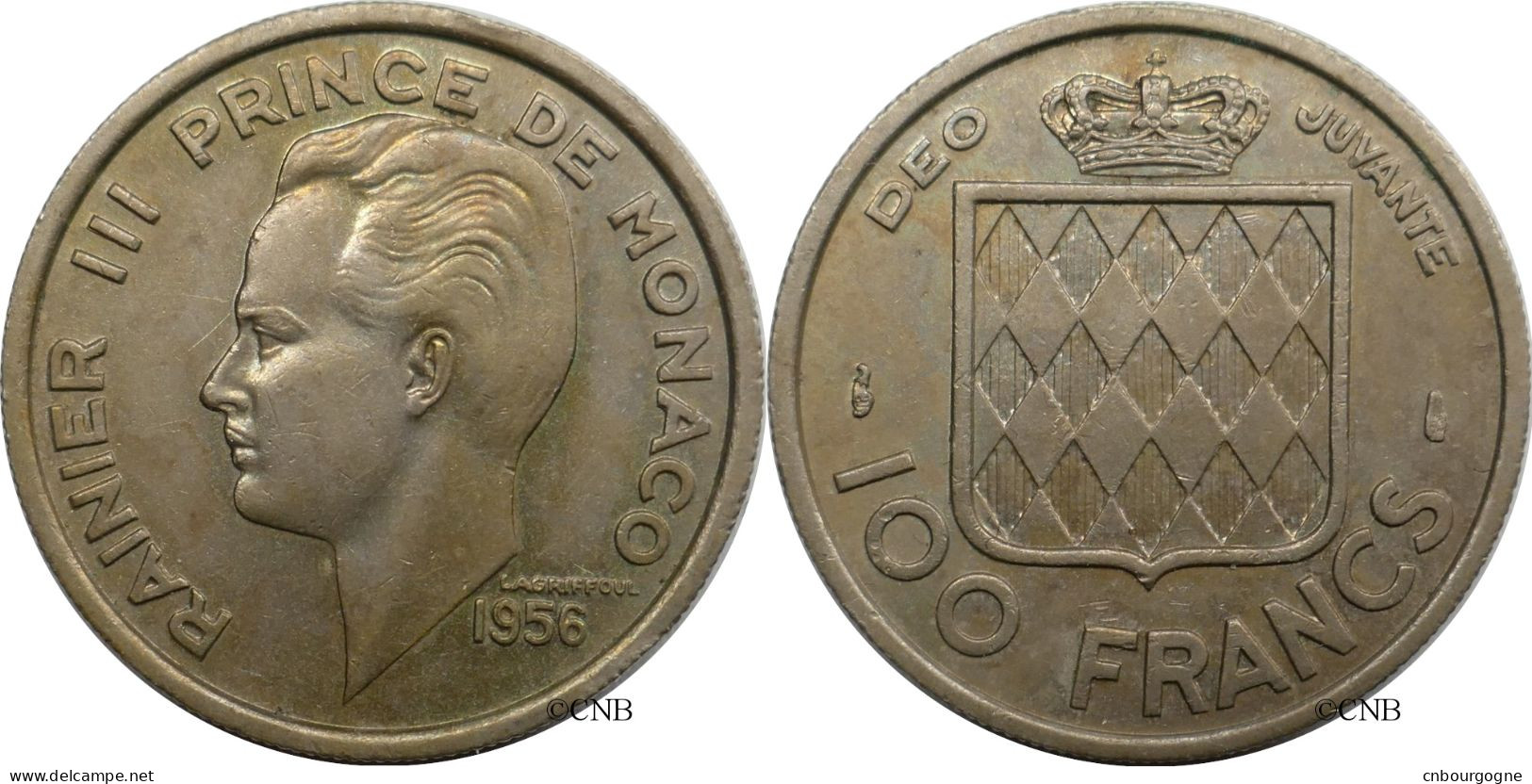 Monaco - Principauté - Rainier III - 100 Francs 1956 - TTB+/AU50 Choc Tranche - Mon6586 - 1949-1956 Francos Antiguos