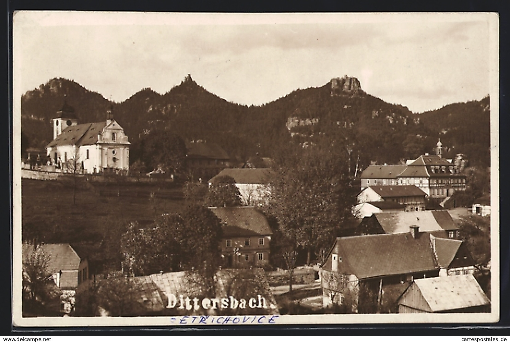 AK Bittersbach, Ortsansicht Mit Kirche Gegen Hügelkette  - Czech Republic