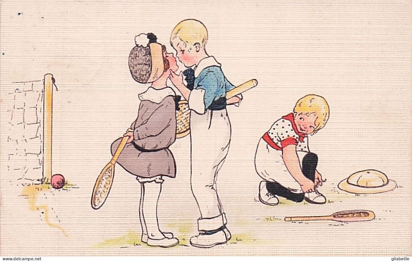 Sport - TENNIS - Illustrateur - Amourette D'enfants Sur Le Court De  Tennis - 1915 - 1900-1949