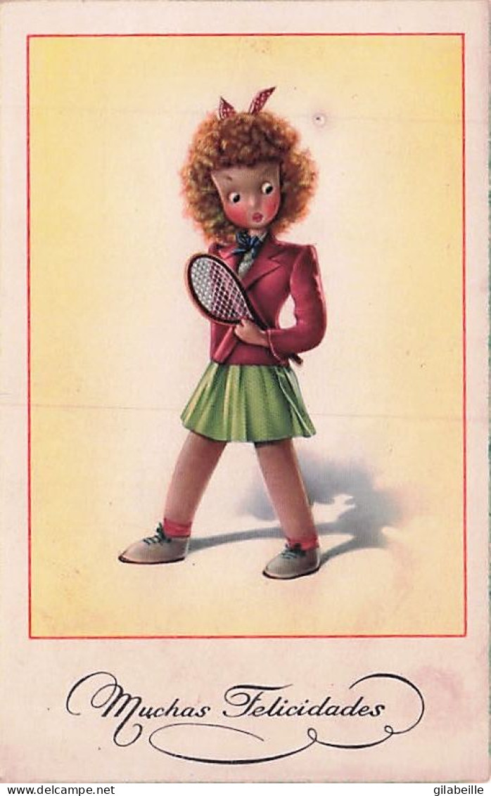 Sport - TENNIS - Illustrateur  - Jeune Femme Au Tennis -muchas Felicidades - 1900-1949