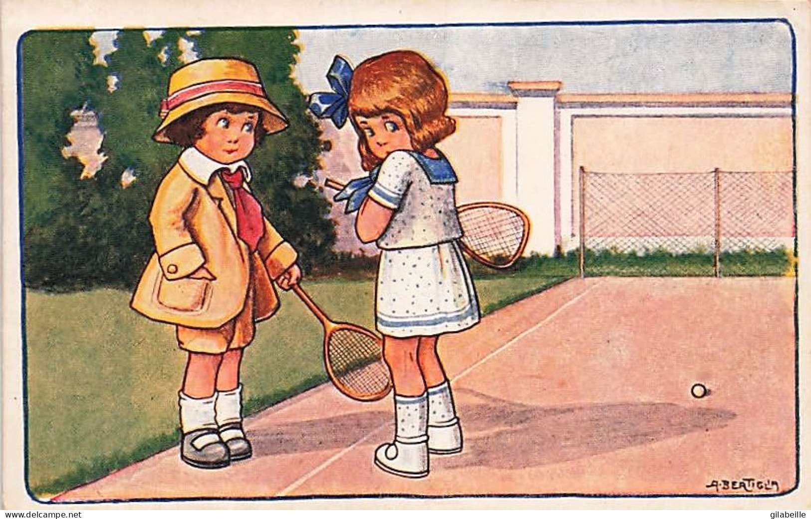 Sport - TENNIS - Illustrateur Signé A . Bertiglia - Enfants Au Tennis - 1922 - Bertiglia, A.