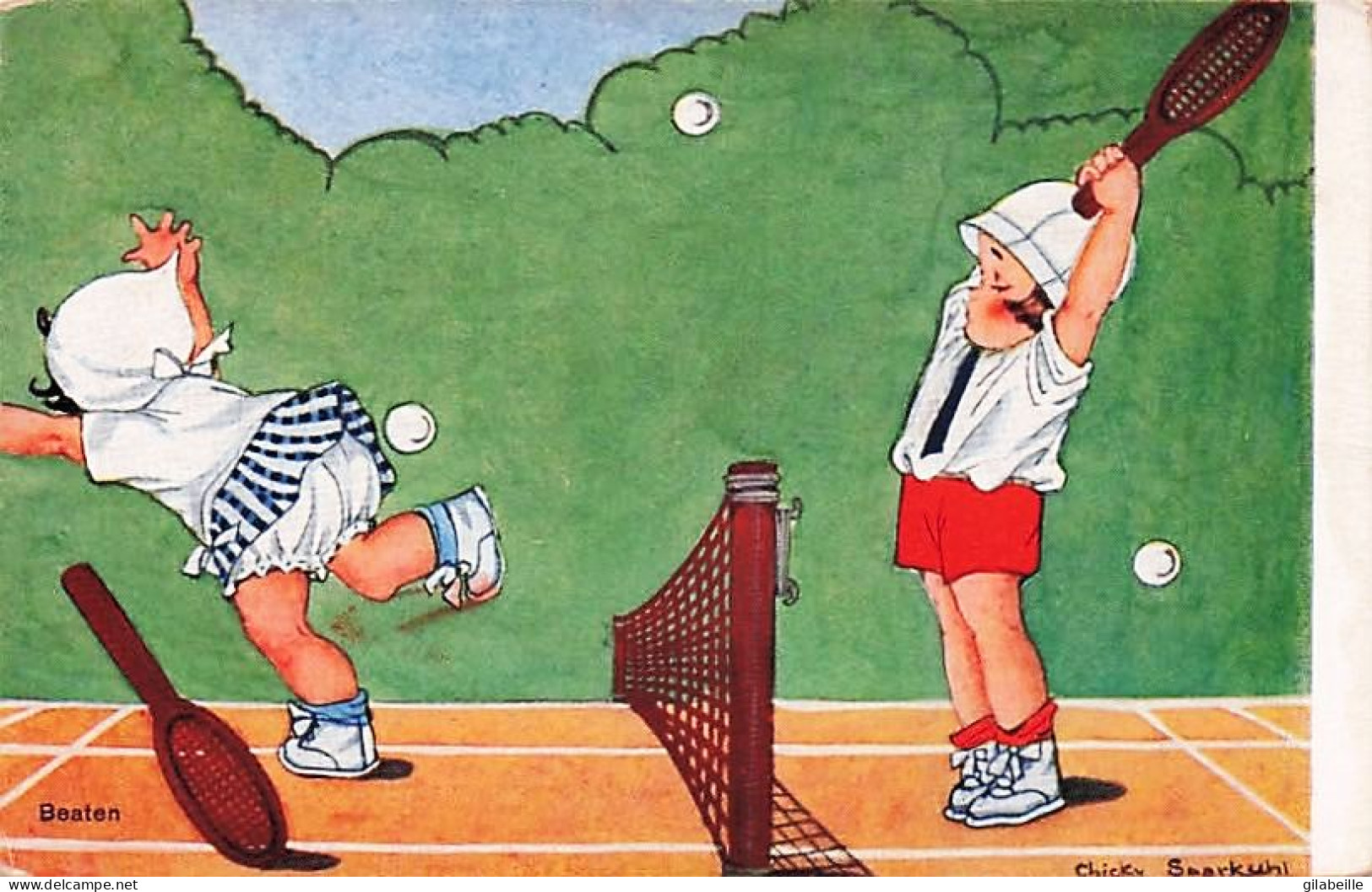 Sport - TENNIS - Illustrateur Signé Chicky Spark - Enfants Aux Court De Tennis  - Spark, Chicky