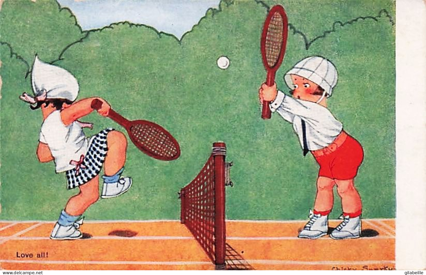 Sport - TENNIS - Illustrateur Signé Chicky Spark - Enfants Aux Court De Tennis  - Spark, Chicky