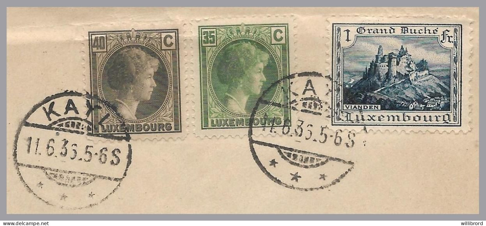 LUXEMBOURG - KAYL 1936 UPU Cover To USA - 1F Blue Vianden & 35c And 40c Charlotte 2nd - Covers & Documents