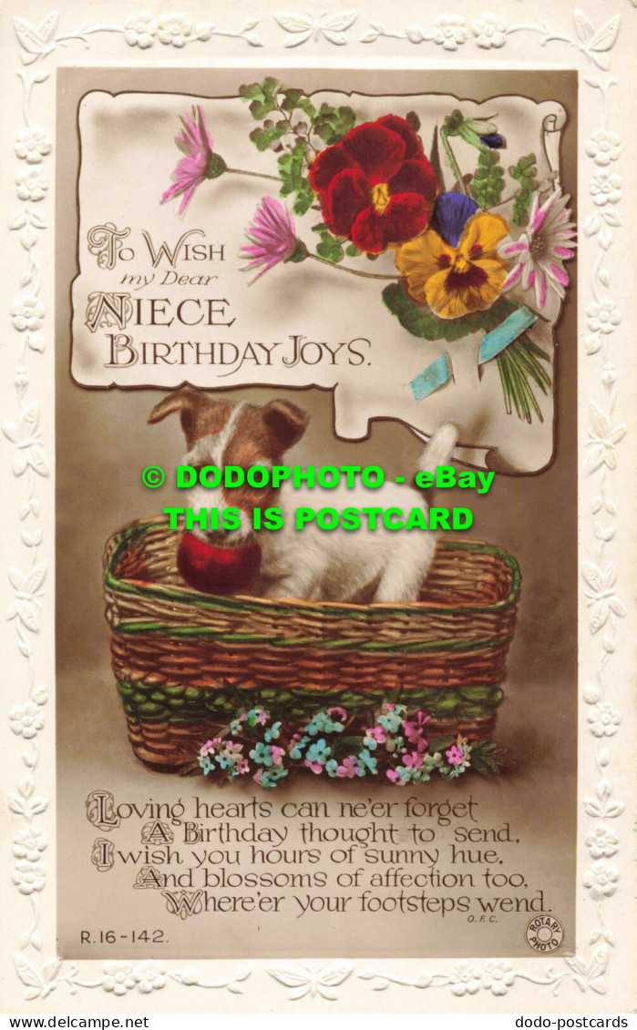 R558924 To Wish My Dear Niece Birthday Joys. Dog In The Basket. Rotary Photo - Monde