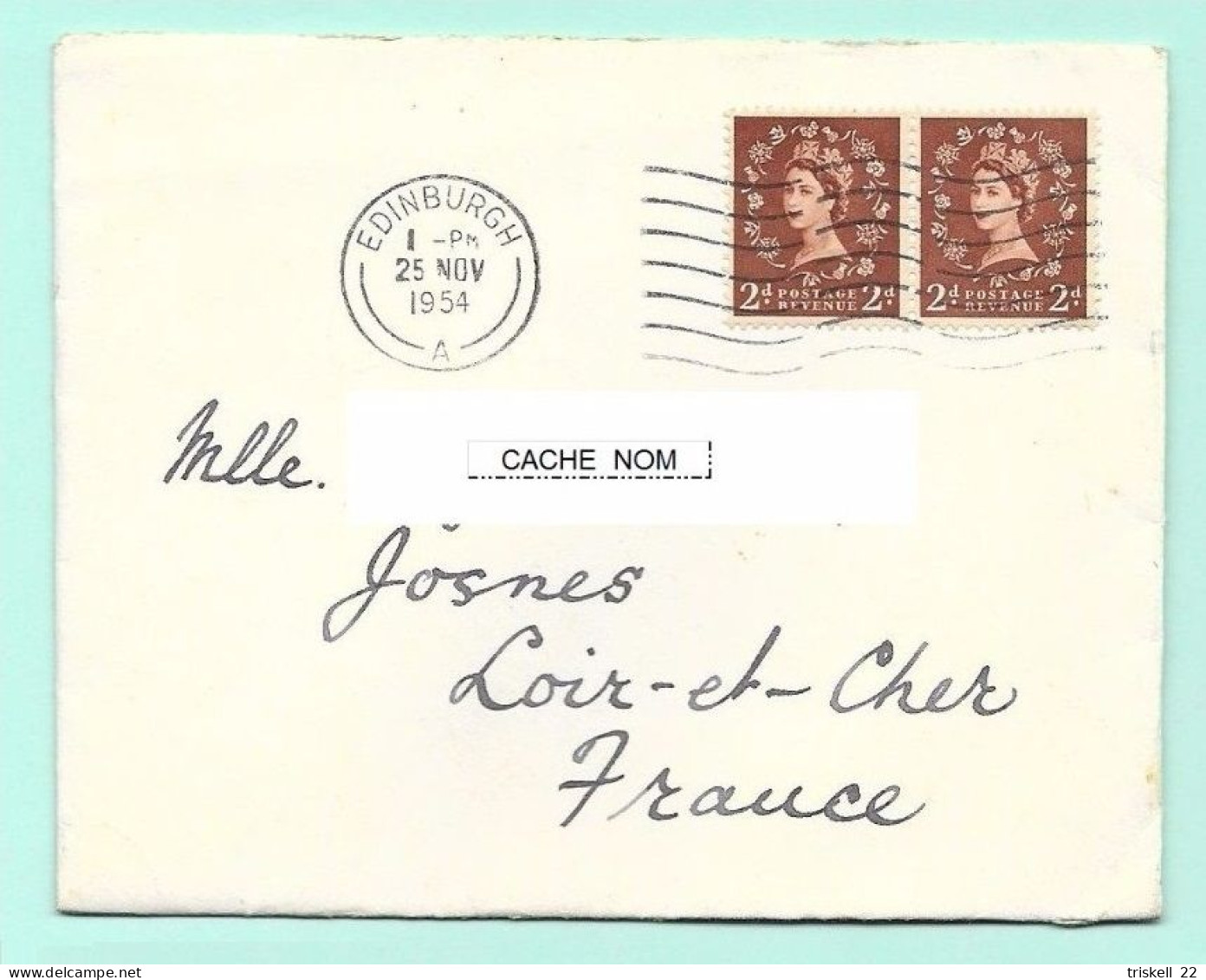 Edinbourgh Pour Josnes  / Oblitération Du 25.11.1954 - Marcofilia