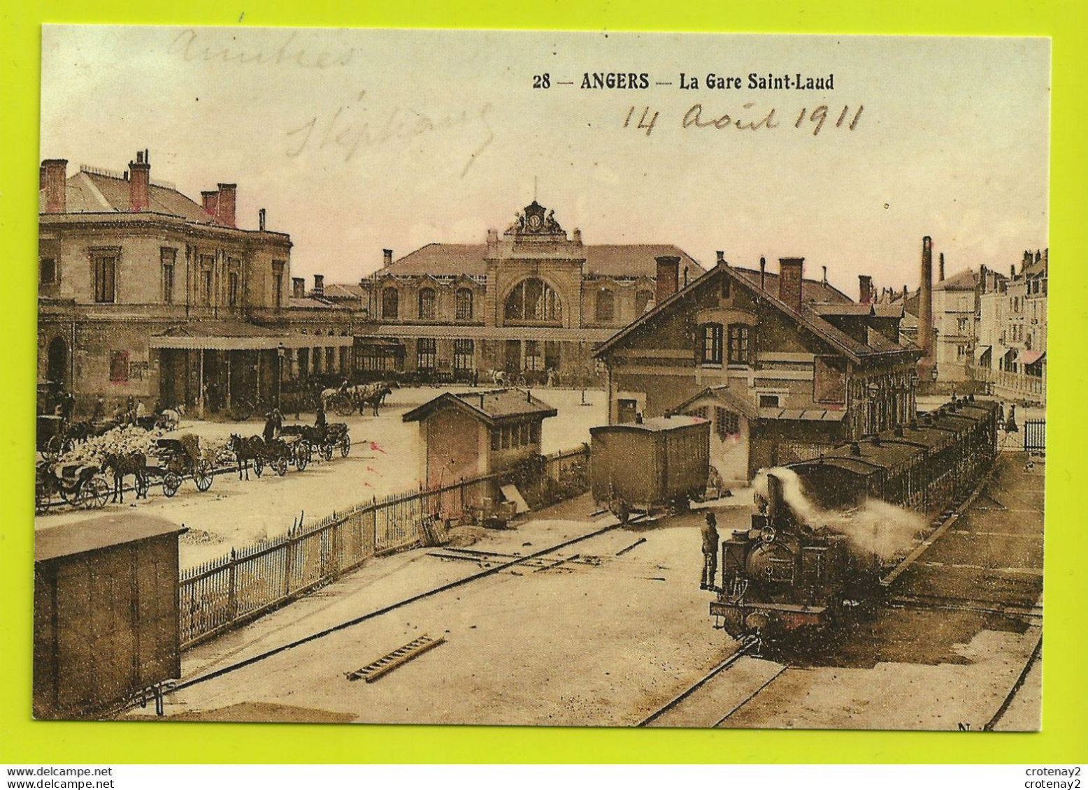 49 ANGERS REPRO TRAIN La Gare SAINT LAUD Locomotive Vapeur Attelages Chevaux Le 14 Août 1911 - Angers