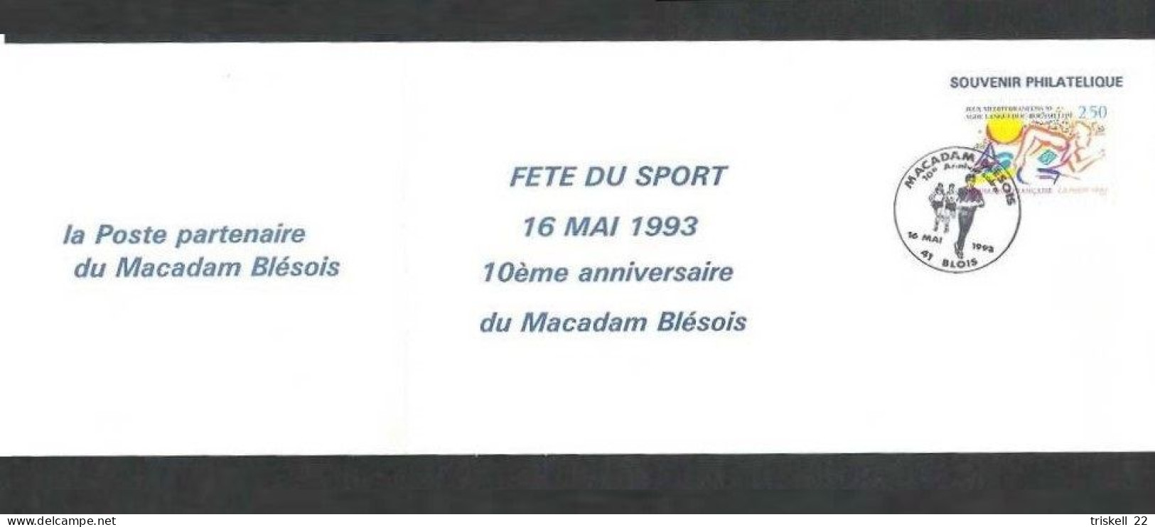 Souvenir Philatélique - Fête Du Sport 16 Mai 1993 - Macadam Blésois Avec Timbre N° 2795 - Postdokumente