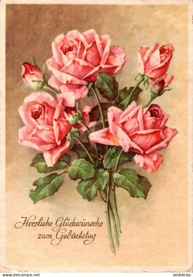 H1814 - Glückwunschkarte Blumen Rosen - EAS Schwertfeger DDR - Blumen