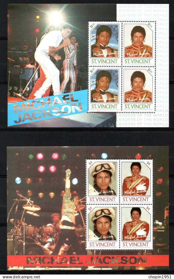 SAINT-VINCENT - MICKAEL JACKSON - 4 BLOCS - FEUILLETS  N° 13 à 22 (16 Timbres) - Chanteurs